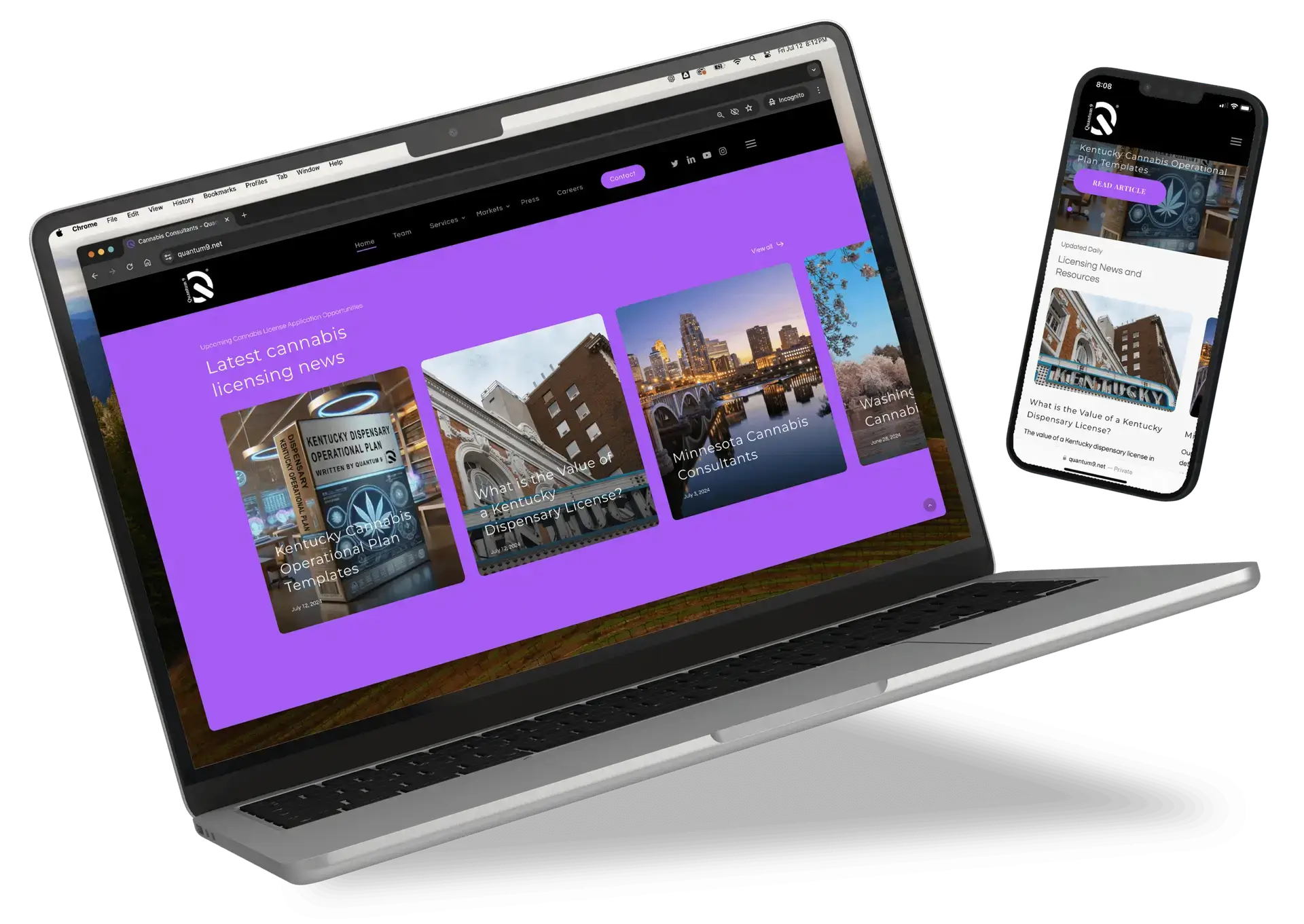 Quantum 9 website shown on laptop and phone