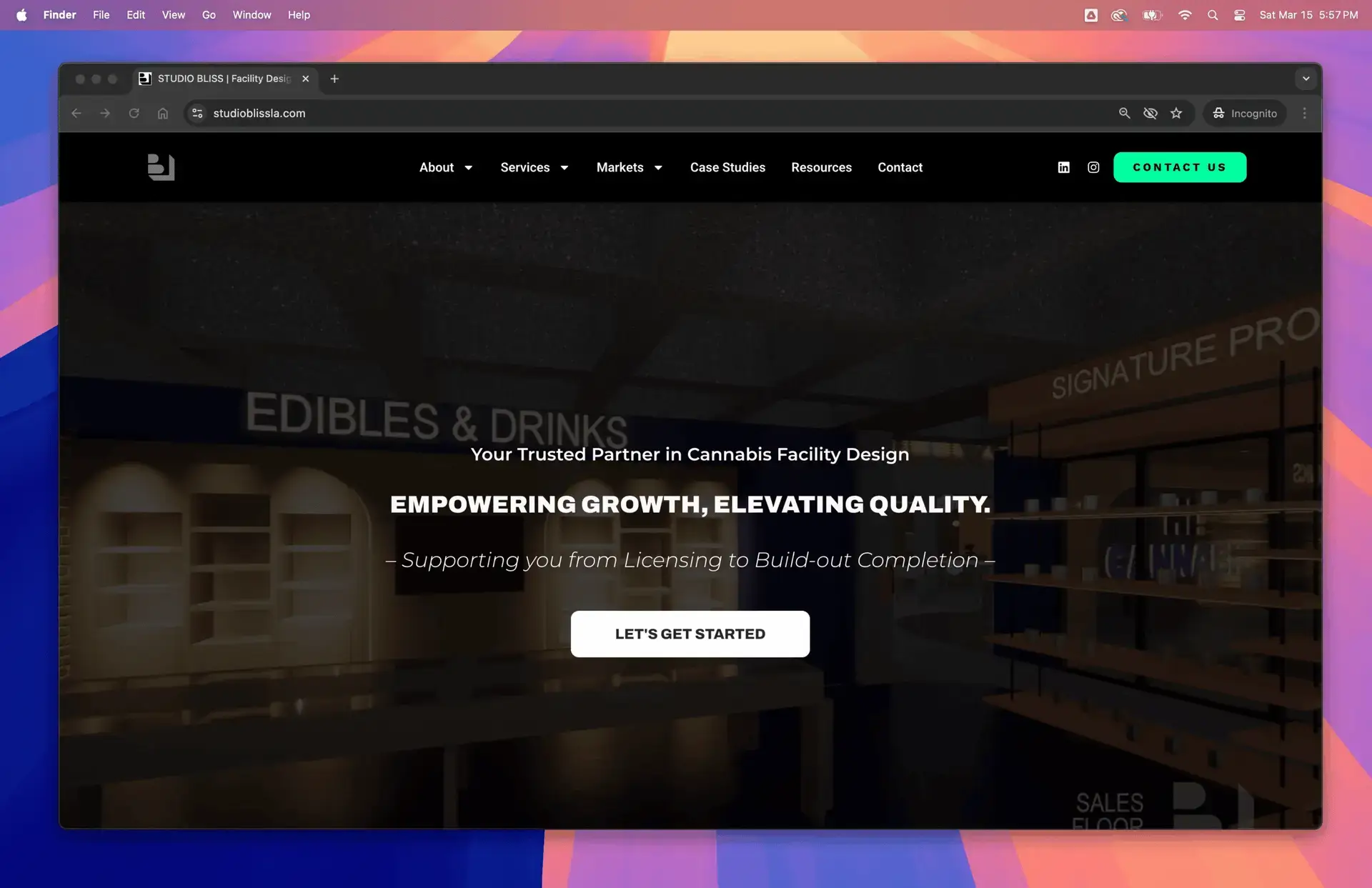 Studio Bliss website full screen